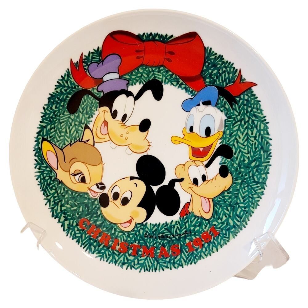 Vintage 1981 Schmid Walt Disney Mickey Mouse Happy Holidays Christmas 1981 Plate
